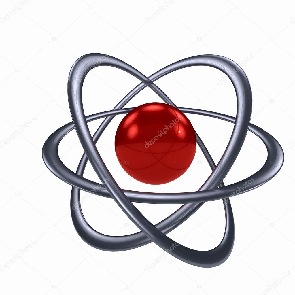 Atom sign over white background