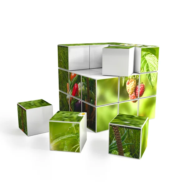 3D-kubus met foto op witte achtergrond — Stockfoto