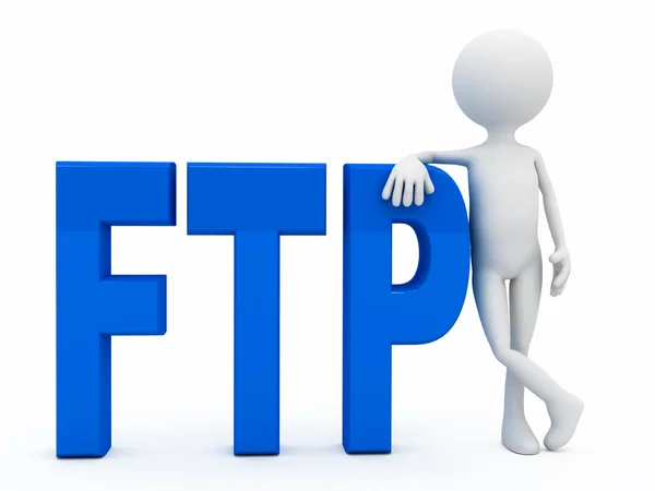 Persona 3d vicino alle lettere FTP su sfondo bianco — Foto Stock