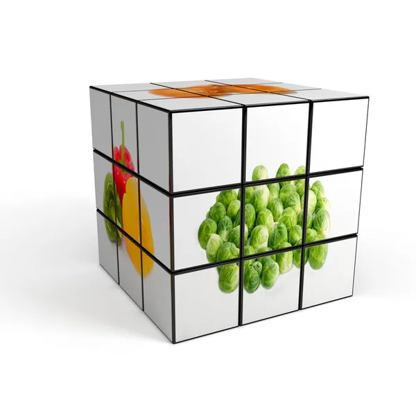 Cubo 3d con foto su sfondo bianco — Foto Stock
