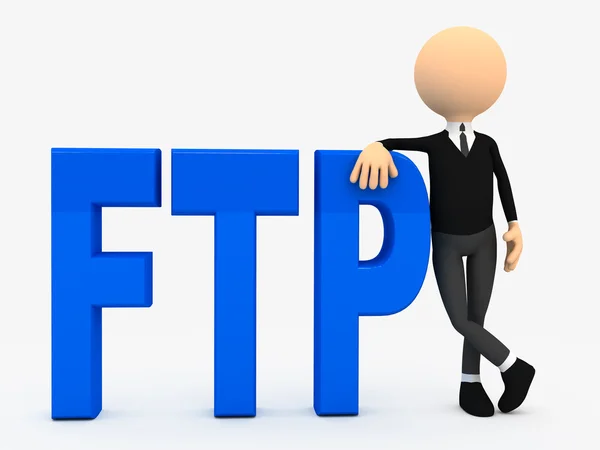 Persona 3d vicino alle lettere FTP su sfondo bianco — Foto Stock