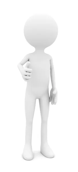 3D-Person zeigt Daumen auf weißem Hintergrund — Stockfoto