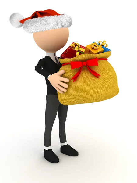 3d character with Christmas bag over white — Stock Photo, Image
