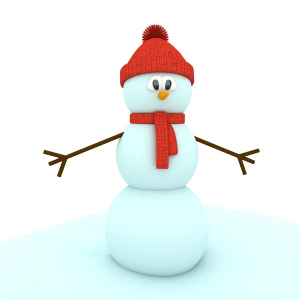3D χιονάνθρωπος πάνω από το λευκό φόντο — Φωτογραφία Αρχείου