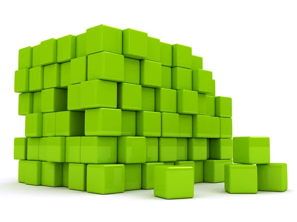 3D-abstracte achtergrond met groene blokjes. — Stockfoto