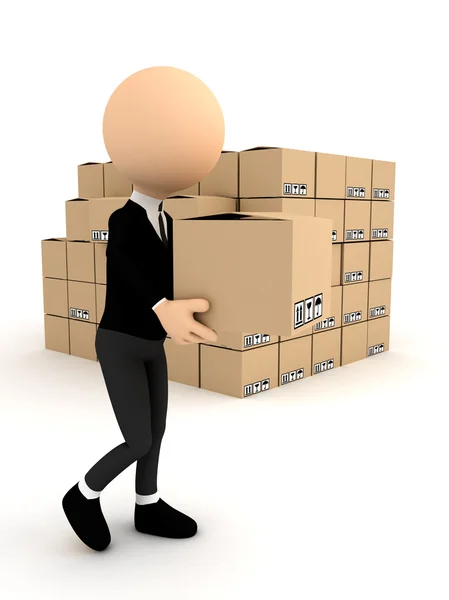 3d person with carton package — Stock Photo, Image