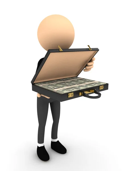 3d person open case with money — Stock Photo, Image