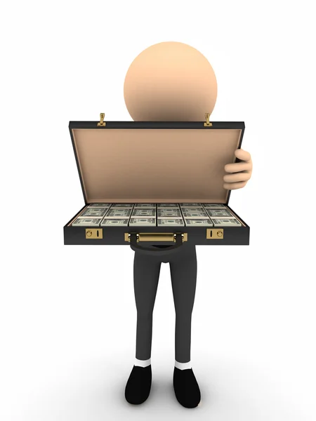 3d person open case with money — Stock Photo, Image