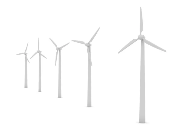 Ветряные турбины на белом фоне — стоковое фото