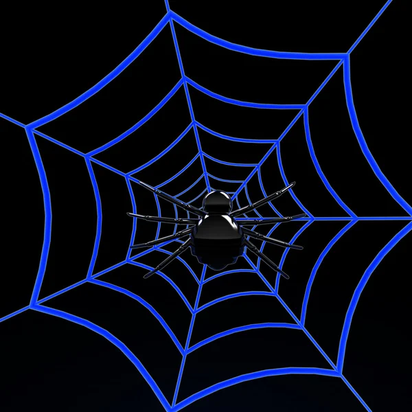 Black spider on blue web — Stock Photo, Image