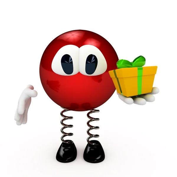 Cartoon character with present box — Stock Photo, Image