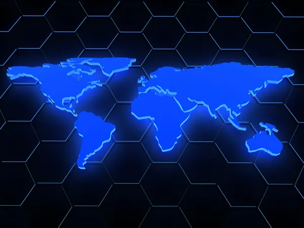 3d blue glowing map over black — Stock Photo, Image