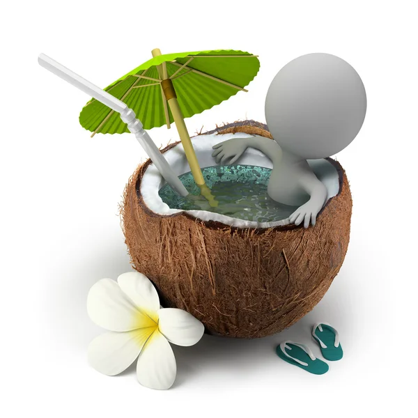 3D-kleine - neemt een bad kokosnoot — Stockfoto