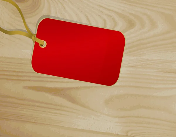 Etiqueta vermelha em uma superfície de madeira — Vetor de Stock