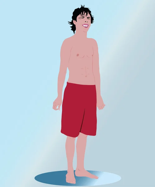 Le gars en short rouge se tient dans une flaque d'eau — Image vectorielle