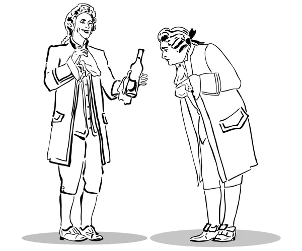 Mann im alten Anzug, mit Flasche — Stockvektor