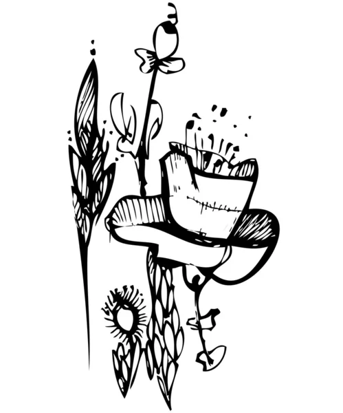Croquis en fleur noire et blanche — Image vectorielle