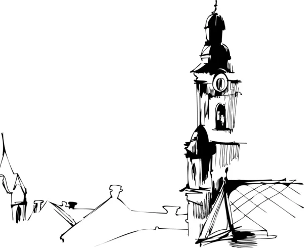 Torre do relógio na praça da cidade —  Vetores de Stock
