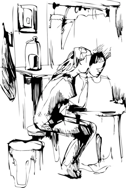 Erkek ve kız mutfak masasında — Stok Vektör