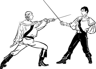 Sketch of steam of fencers battle on a duel clipart