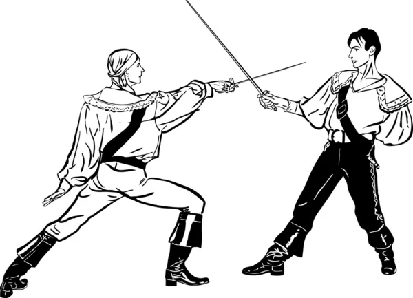 Skiss av ånga av fäktare striden på en duell — Stock vektor
