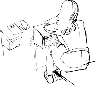 Female students in a classroom at a desk clipart