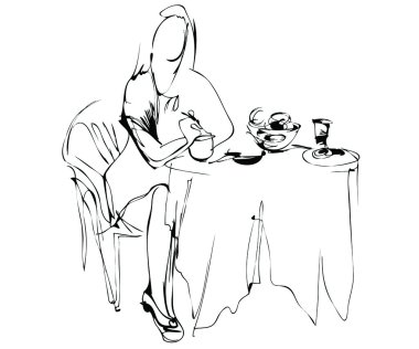 Girl ate breakfast in a cafe at a table clipart