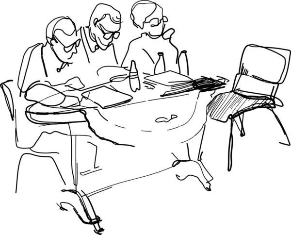 Lärare med glasögon som sitter vid ett skrivbord — Stock vektor