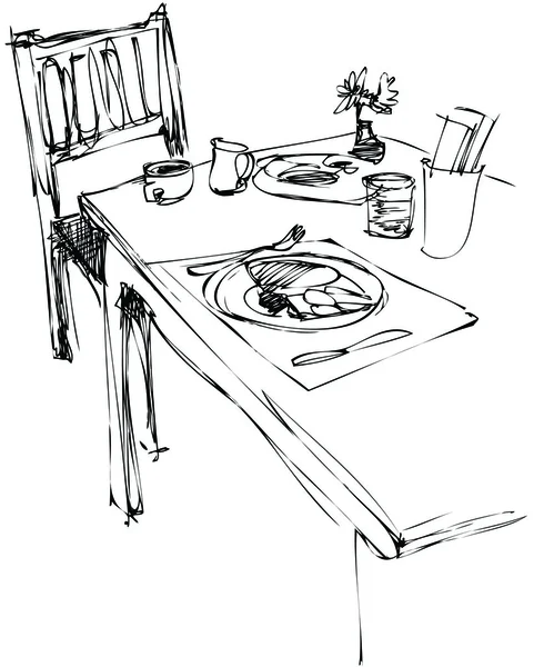Silla de escritorio en el desayuno de mesa — Vector de stock