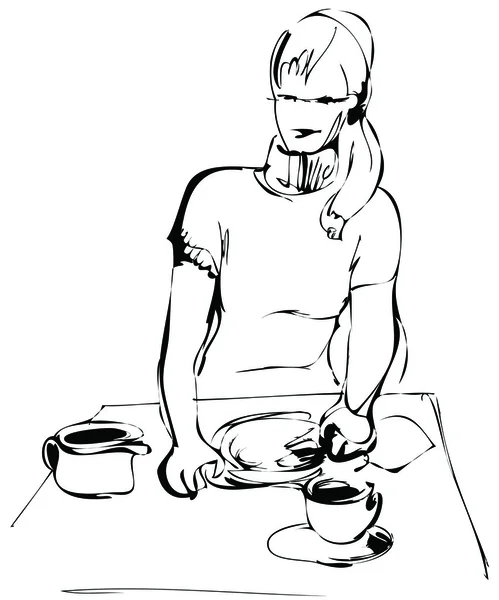 Una giovane ragazza che prepara la colazione — Vettoriale Stock