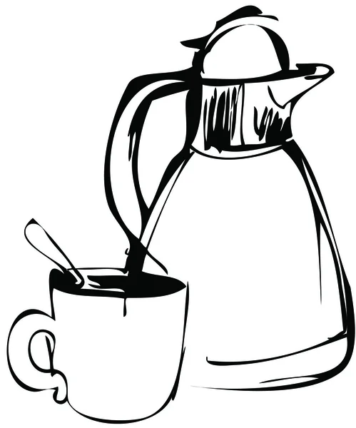 Cafetera y una taza de café — Vector de stock