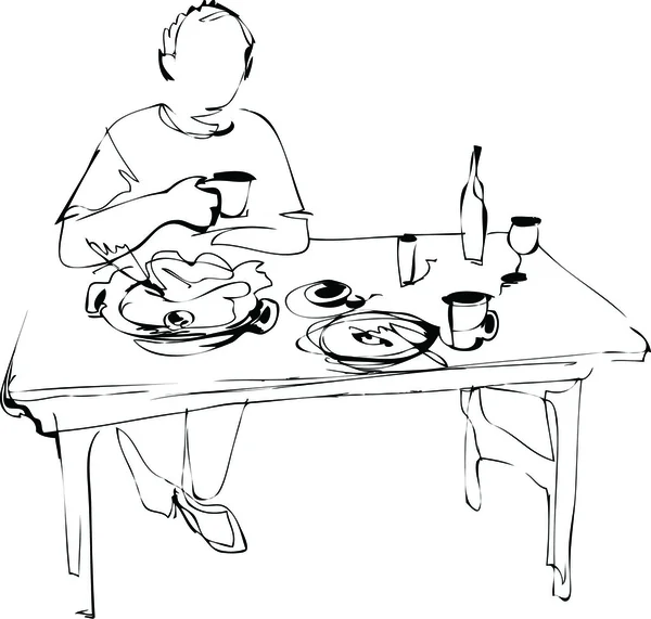 El hombre come en la mesa — Archivo Imágenes Vectoriales
