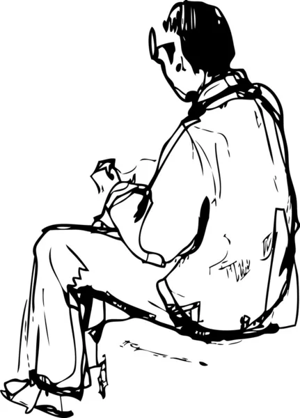 一个年轻男子坐在和，不会手的剪影 — 图库矢量图片
