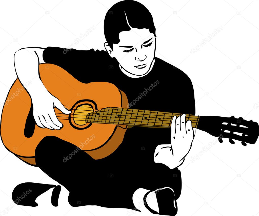 A girl playing on an acoustic guitar