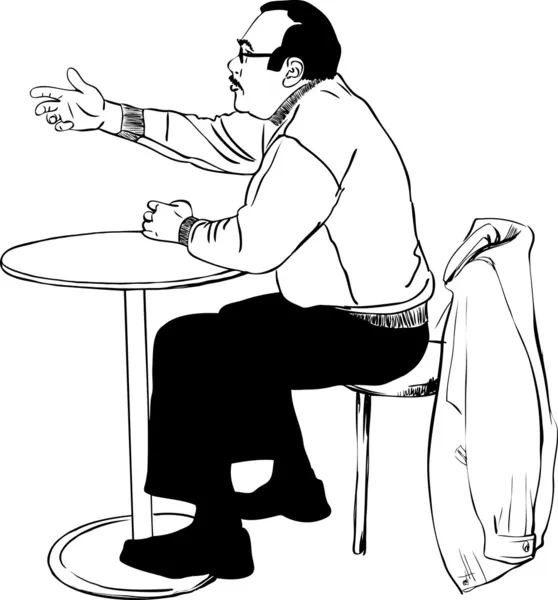 Mann mit Brille sitzt an einem Tisch — Stockvektor