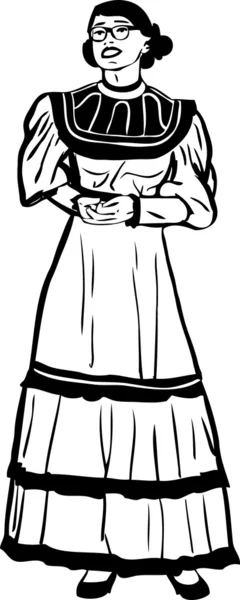 Die Skizze des Mädchens mit Brille und langem Kleid — Stockvektor