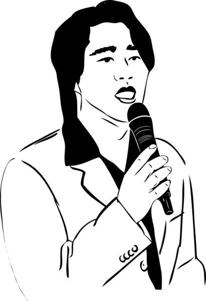 stock vector Sketch of the Asian man of singing in a microphone