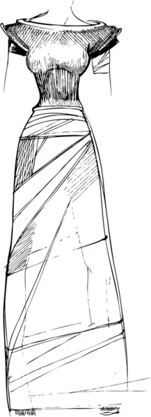 Black-white sketch of long woman dress — Stock Vector