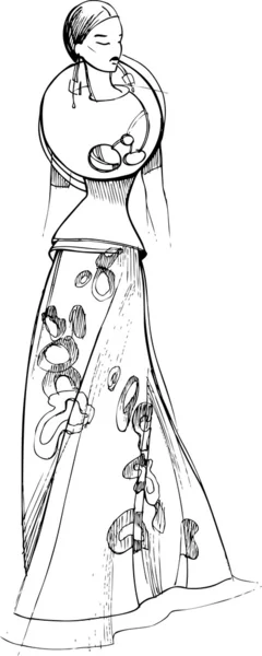 Κορίτσι σε ένα πιάτο φόρεμα με βερίκοκα — Διανυσματικό Αρχείο