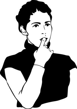 Girl with a finger in to the mouth clipart