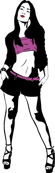 Sketch ragazza in una camicia corta viola — Vettoriale Stock