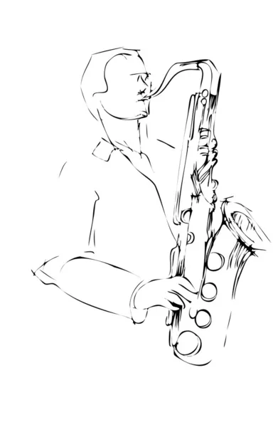 Músico con un boceto de saxofón arcwise — Vector de stock