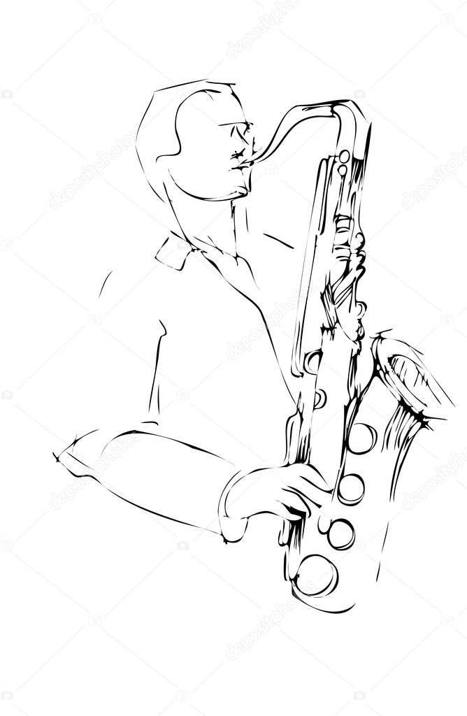 Musician with a saxophone sketch arcwise