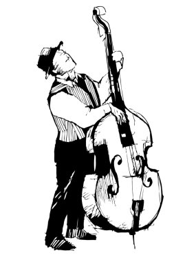 Sketch of a musician on the bass viols clipart