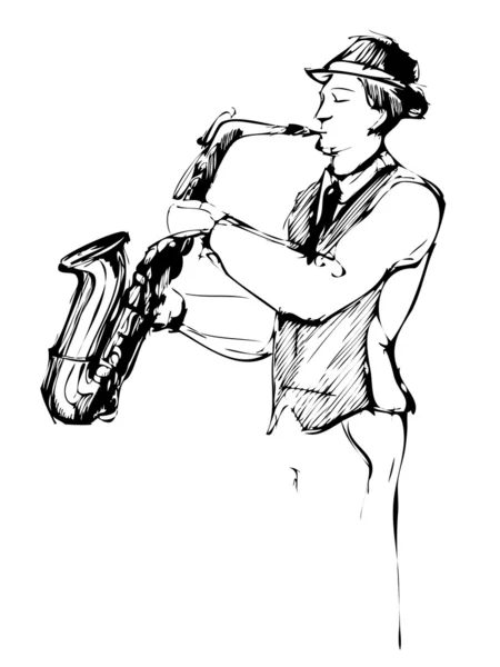 Musiker mit Saxofon-Sketch — Stockvektor