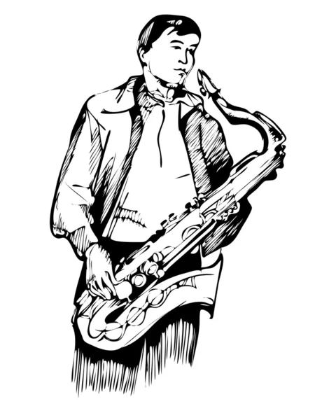 Musician with a saxophone sketch arcwise — Stock Vector