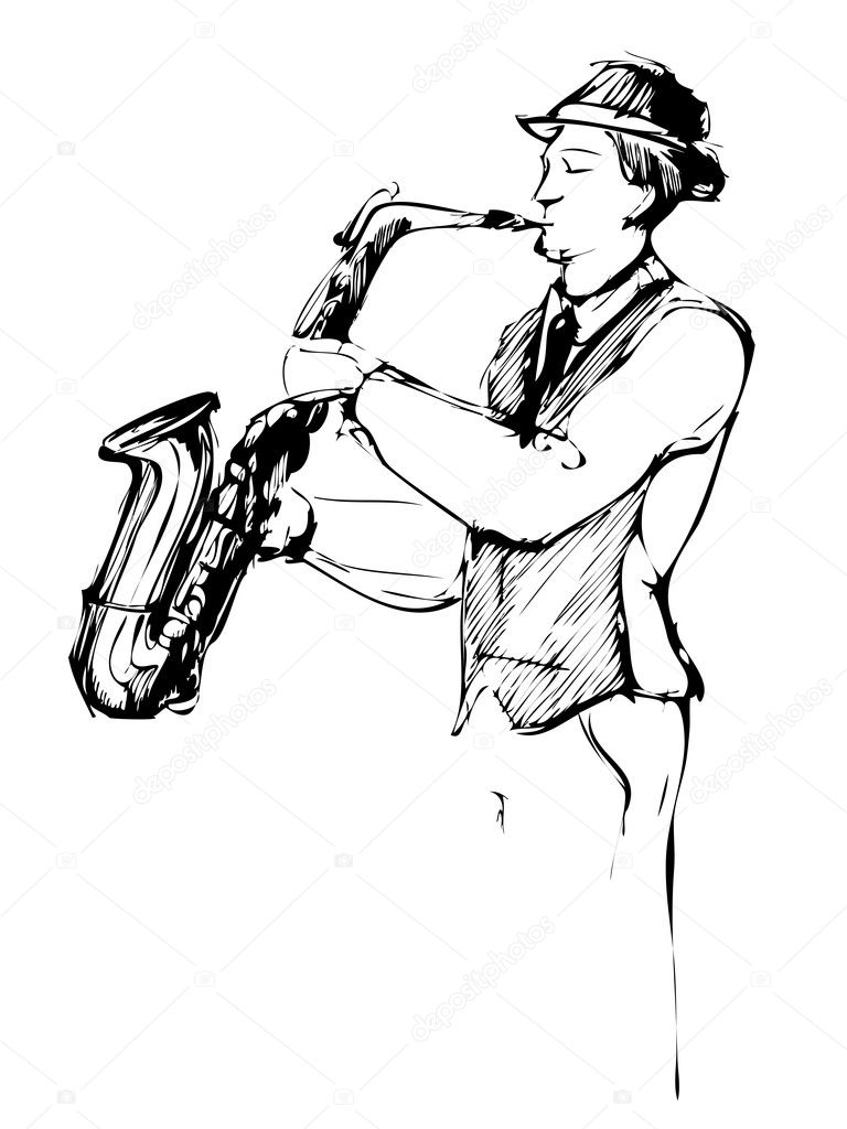 Musician with a saxophone sketch arcwise