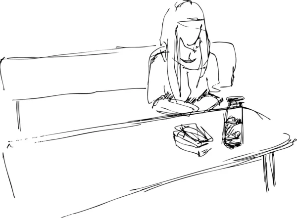 饭桌上的女孩 — 图库矢量图片