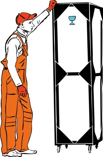 Один довгошерстий в помаранчевій комбінації тримає коробку — стоковий вектор