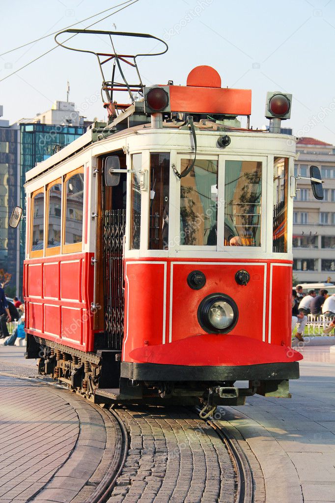Red vintage tram in Istanbul
